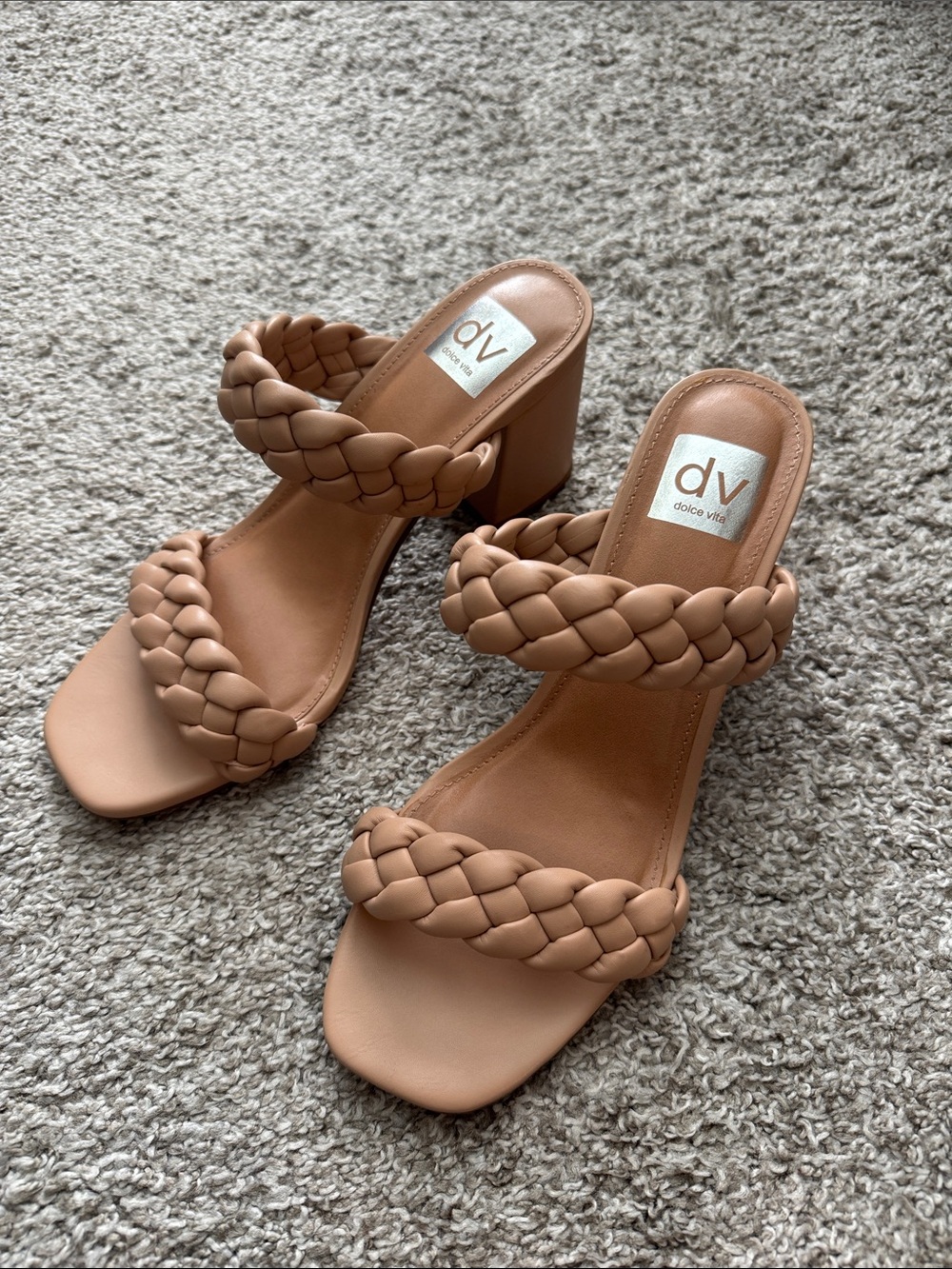 DV by Dolce Vita Braided Double-Strap Block Heel Sandals in Tan